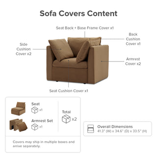 Macy Washable Slipcover for Armchair Storage Seat, Hazelnut Brown Velvet