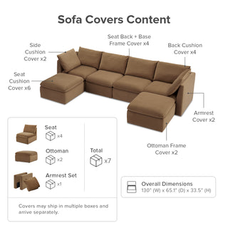 Macy Washable Slipcover for 6 Seats Modular Sectional Sofa with Storage, Hazelnut Brown Velvet