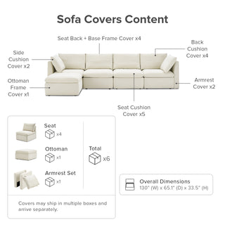 Macy Washable Slipcover for 5 Seats Modular Sectional Sofa with Storage, Oat