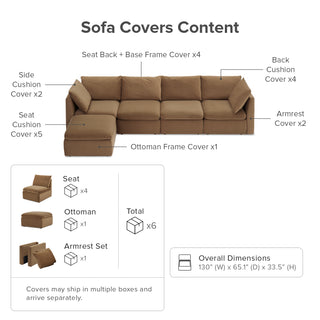 Macy Washable Slipcover for 5 Seats Modular Sectional Sofa with Storage, Hazelnut Brown Velvet