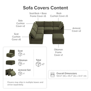 Macy Washable Slipcover for 6 Seats Modular Sectional Sofa with Storage, Olive Green Velvet