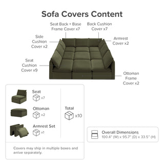 Macy Washable Slipcover for Pit-sectional Sofa with Storage, Olive Green Velvet