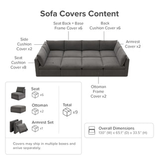 Macy Washable Slipcover for Pit-sectional Sofa with Storage, Stone Gray