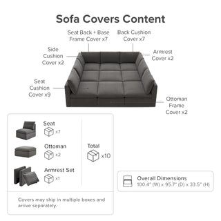 Macy Washable Slipcover for Pit-sectional Sofa with Storage, Stone Gray