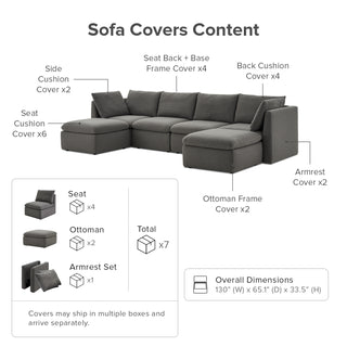 Macy Washable Slipcover for 6 Seats Modular Sectional Sofa with Storage, Stone Gray