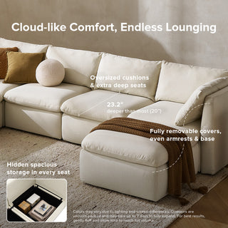 Macy 3 Seater Oversized Modular Sectional Sofa with Fully Removable Covers and Storage (Oat)