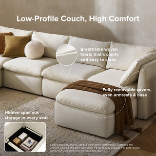 Macy 6 Seats Modular Sectional Sofa with Fully Removable Covers, Large Storage (Oat)