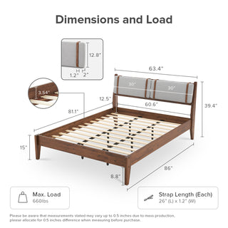 Ted Bed with Removable Upholstered Headboard Cushions (Queen), Bench & Nightstands with Charging Ports (Pair)