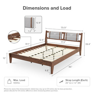 Ted Bed with Removable Upholstered Headboard Cushions (King) & Nightstands with Charging Ports (Pair)