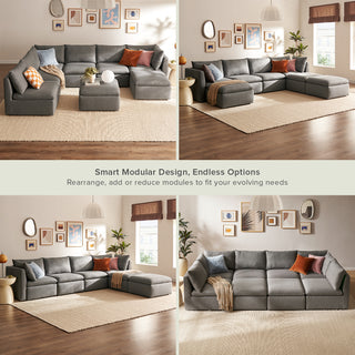 Macy 8 Seats Modular Sectional Sofa with Fully Removable Covers, Large Storage (Stone Gray) [2nd Gen]