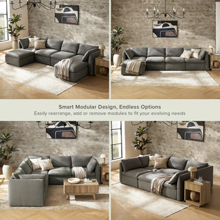 Macy 6 Seats Modular Sectional Sofa with Fully Removable Covers, Large Storage Oversized Modern Cloud Couch (Stone Gray)