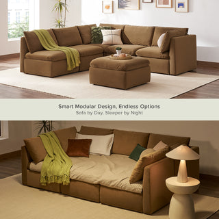 Macy Pit-Sectional Sofa with Fully Removable Covers, Large Storage (Hazelnut Brown Velvet) [2nd Gen]