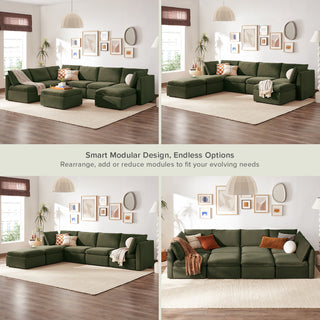 Macy 8 Seats Modular Sectional Sofa with Fully Removable Covers, Large Storage (Olive Green Velvet) [2nd gen]