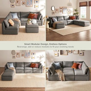 Macy 6 Seats Modular Sectional Sofa with Fully Removable Covers, Large Storage (Stone Gray) [2nd Gen]