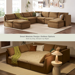 Macy Pit-Sectional Sofa with Fully Removable Covers, Large Storage (Hazelnut Brown Velvet) [2nd Gen]