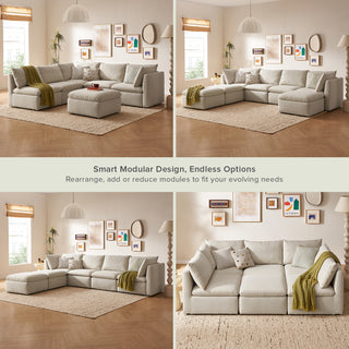 Macy 6 Seats Modular Sectional Sofa with Fully Removable Covers, Large Storage (Oat) [2nd gen]