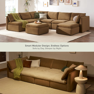 Macy Pit-Sectional Sofa with Fully Removable Covers, Large Storage (Hazelnut Brown Velvet) [2nd Gen]