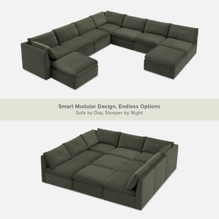 Macy Pit-Sectional Sofa with Storage, Olive Green Velvet