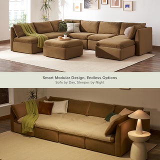 Macy Pit-Sectional Sofa with Storage, Hazelnut Brown Velvet