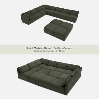 Macy Pit-Sectional Sofa with Storage, Olive Green Velvet