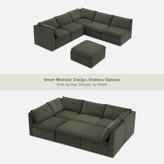 Macy Pit-Sectional Sofa with Storage, Olive Green Velvet