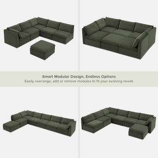 Macy 6 Seats Modular Sectional Sofa with Fully Removable Covers, Large Storage (Olive Green Velvet)