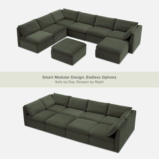 Macy Pit-Sectional Sofa with Storage, Olive Green Velvet