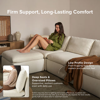 Macy Armless Sectional Sofa with Fully Removable Covers, Large Storage (Oat) [1st Gen]