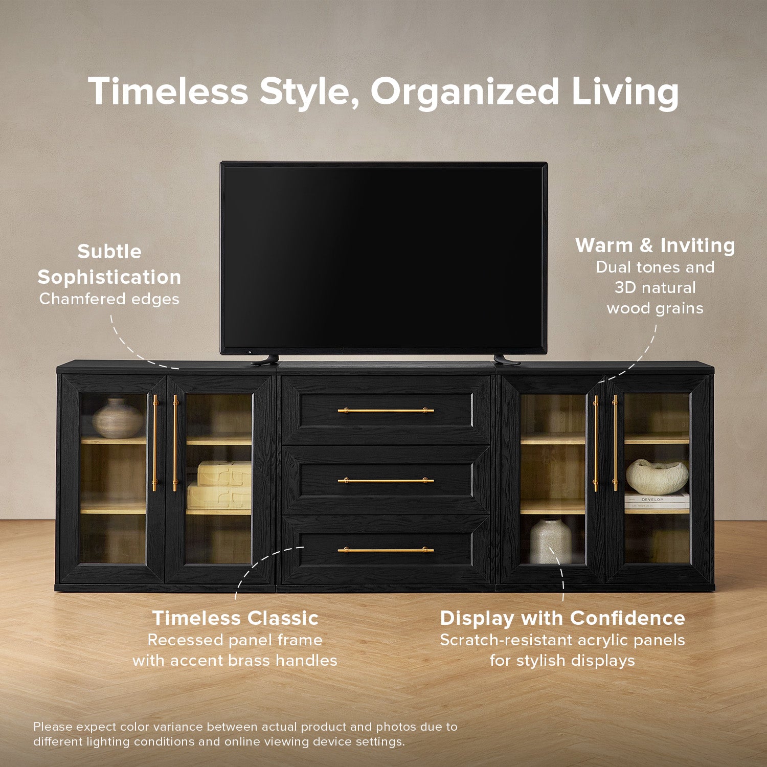 Blake 3 Piece Entertainment Center with Storage, Black Oak Blake 3 Piece Entertainment Center with Storage, Black Oak