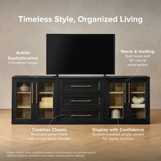 Blake 3 Piece Entertainment Center with Storage, Black Oak