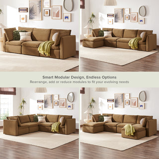 Macy 3 Seater Modular Sectional Sofa with Fully Removable Covers, Large Storage (Hazelnut Brown Velvet) [2nd Gen]