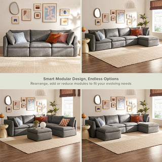 Macy 3 Seater Modular Sectional Sofa with Fully Removable Covers, Large Storage (Stone Gray) [2nd Gen]