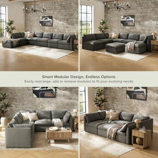 Macy 7 Seats Modular Sectional Sofa with Fully Removable Covers, Large Storage Oversized Modern Cloud Couch (Stone Gray)