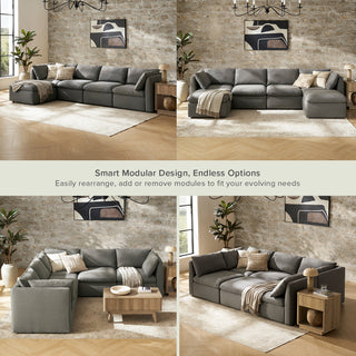 Macy 5 Seats Modular Sectional Sofa with Fully Removable Covers, Large Storage (Stone Gray)