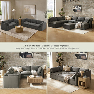 Macy 5 Seats Modular Sectional Sofa with Fully Removable Covers, Large Storage (Stone Gray)