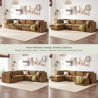 Macy 4 Seats Modular Sectional Sofa with Fully Removable Covers, Large Storage (Hazelnut Brown Velvet)