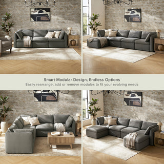 Macy 3 Seater Modular Sectional Sofa with Fully Removable Covers, Large Storage Oversized Modern Cloud Couch(Stone Gray)