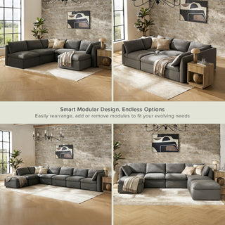 Macy 6 Seats Modular Sectional Sofa with Fully Removable Covers, Large Storage Oversized Modern Cloud Couch (Stone Gray)