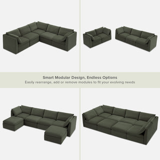 Macy 5 Seats Modular Sectional Sofa with Fully Removable Covers, Large Storage (Olive Green Velvet)