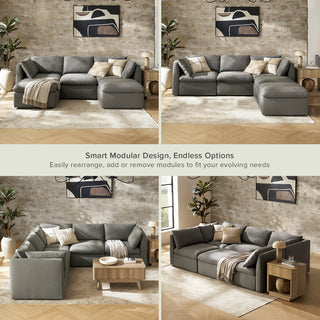 Macy 5 Seats Modular Sectional Sofa with Fully Removable Covers, Large Storage Oversized Modern Cloud Couch (Stone Gray)