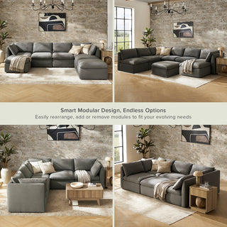 Macy 7 Seats Modular Sectional Sofa with Fully Removable Covers, Large Storage Oversized Modern Cloud Couch (Stone Gray)