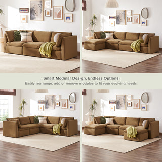 Macy 3 Seater Modular Sectional Sofa with Fully Removable Covers, Large Storage (Hazelnut Brown Velvet)