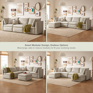 Macy 3 Seater Modular Sectional Sofa with Fully Removable Covers, Large Storage (Oat) [2nd gen]