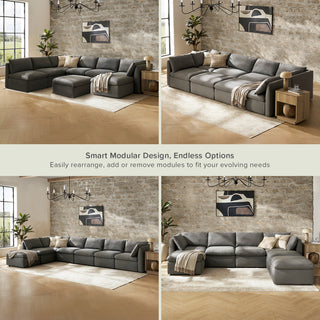 Macy 8 Seats Modular Sectional Sofa with Fully Removable Covers, Large Storage Oversized Modern Cloud Couch (Stone Gray)