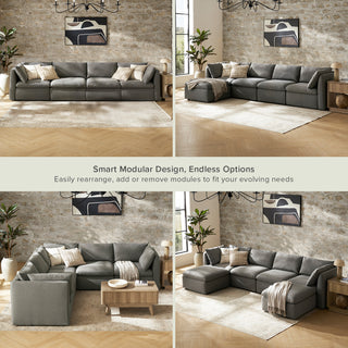 Macy 4 Seats Modular Sectional Sofa with Fully Removable Covers, Large Storage (Stone Gray)