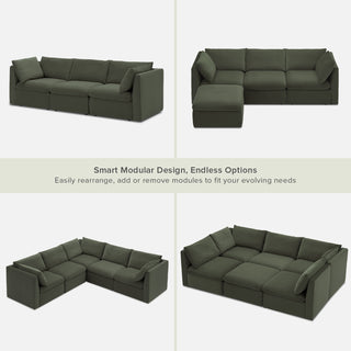 Macy 3 Seater Modular Sectional Sofa with Fully Removable Covers, Large Storage (Olive Green Velvet)