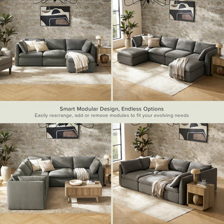 Macy 4 Seats Modular Sectional Sofa with Fully Removable Covers, Large Storage Oversized Modern Cloud Couch (Stone Gray)