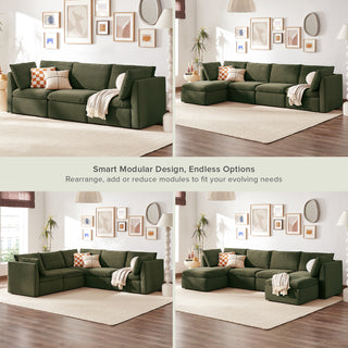 Macy 3 Seats Modular Sectional Sofa with Fully Removable Covers, Large Storage (Olive Green Velvet) [2nd gen]