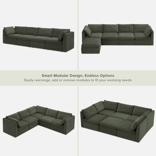 Macy 4 Seats Modular Sectional Sofa with Fully Removable Covers, Large Storage (Olive Green Velvet)