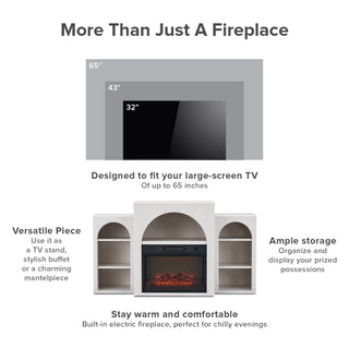 Blake 59" Electric Fireplace Mantel TV Stand + Coffee Table, White Oak